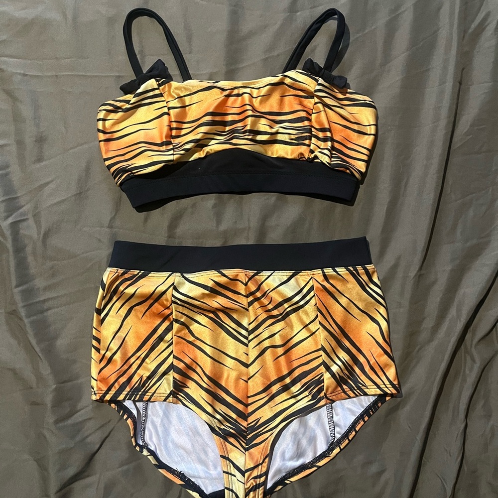 Bernie Dexter Black and Orange Tiger Stripe Bikini Set
